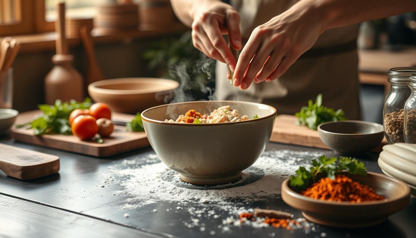 Balanced healthy meal prepared in a home kitchen